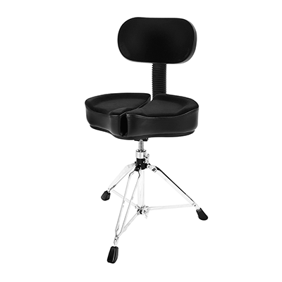 18" Spinal G Saddle w/ Back Rest, Black Cloth Top/Black Sides, 3 Leg Base, 18" to 24" Adjustment Height,