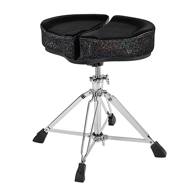 18" Spinal G Saddle Black Cloth Top/Black Sparkle Sides, 4 Leg Base, 8" to 24" Adjustment Height