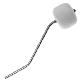 BASS DRUM PEDAL BEATER, White Felt, Chrome Shaft, Bent for Double Pedal