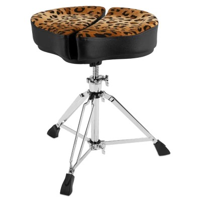 18" Spinal G Saddle Leopard Cloth Top/Black Sides, 3 Leg Base, 18" to 24" Adjustment Height
