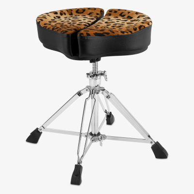 18" Spinal G Saddle Leopard Cloth Top/Black Sides, 4 Leg Base, 18" to 24" Adjustment Height