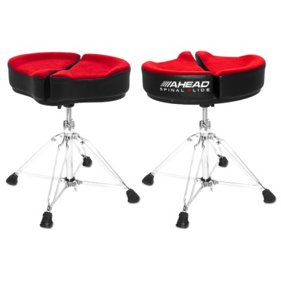 18" Spinal G Saddle Red Cloth Top/Black Sides, 4 Leg Base, 18" to 24" Adjustment Height