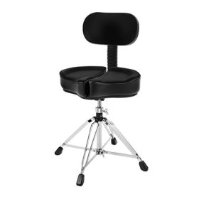 18" Spinal G Saddle w/ Back Rest, Black Cloth Top/Black Sides, 4 Leg Base, 18" to 24" Adjustment Height,
