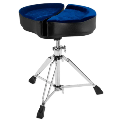 18" Spinal G Saddle Blue Cloth Top/Black Sides, 3 Leg Base, 18" to 24" Adjustment Height